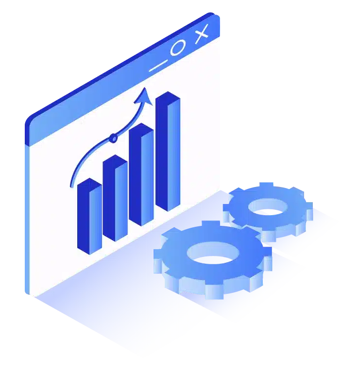 Icon Prozessoptimierung Diagramme mit steigenden Daten